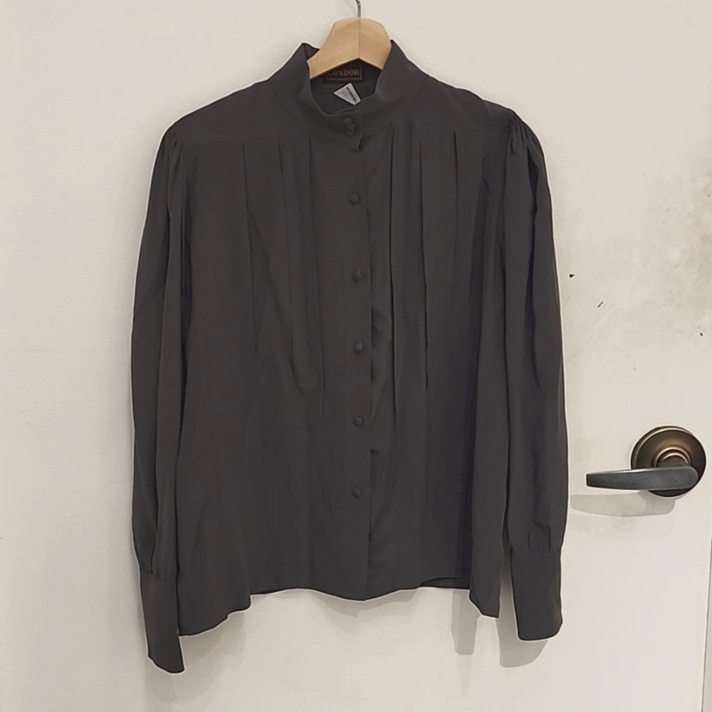 Condor Vintage Grey Silk Blouse with Long‎ Sleeves size 11/12